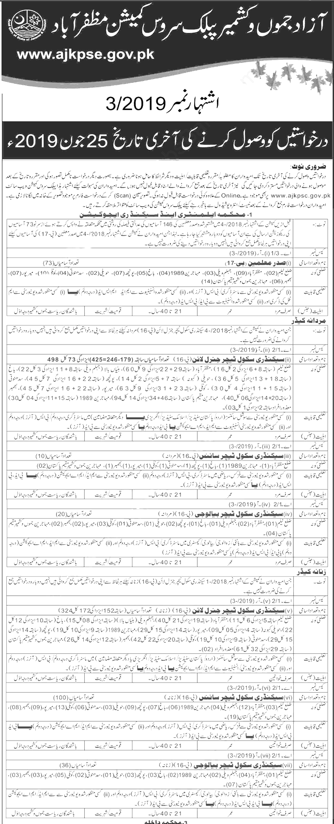 AJKPSC Elementary and Secondary Education Jobs 2019 Application Form Online Registration