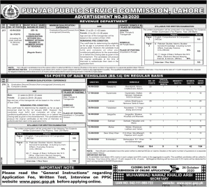 PPSC Tehsildar Jobs 2020 Test Schedule Result Merit Lists Interview