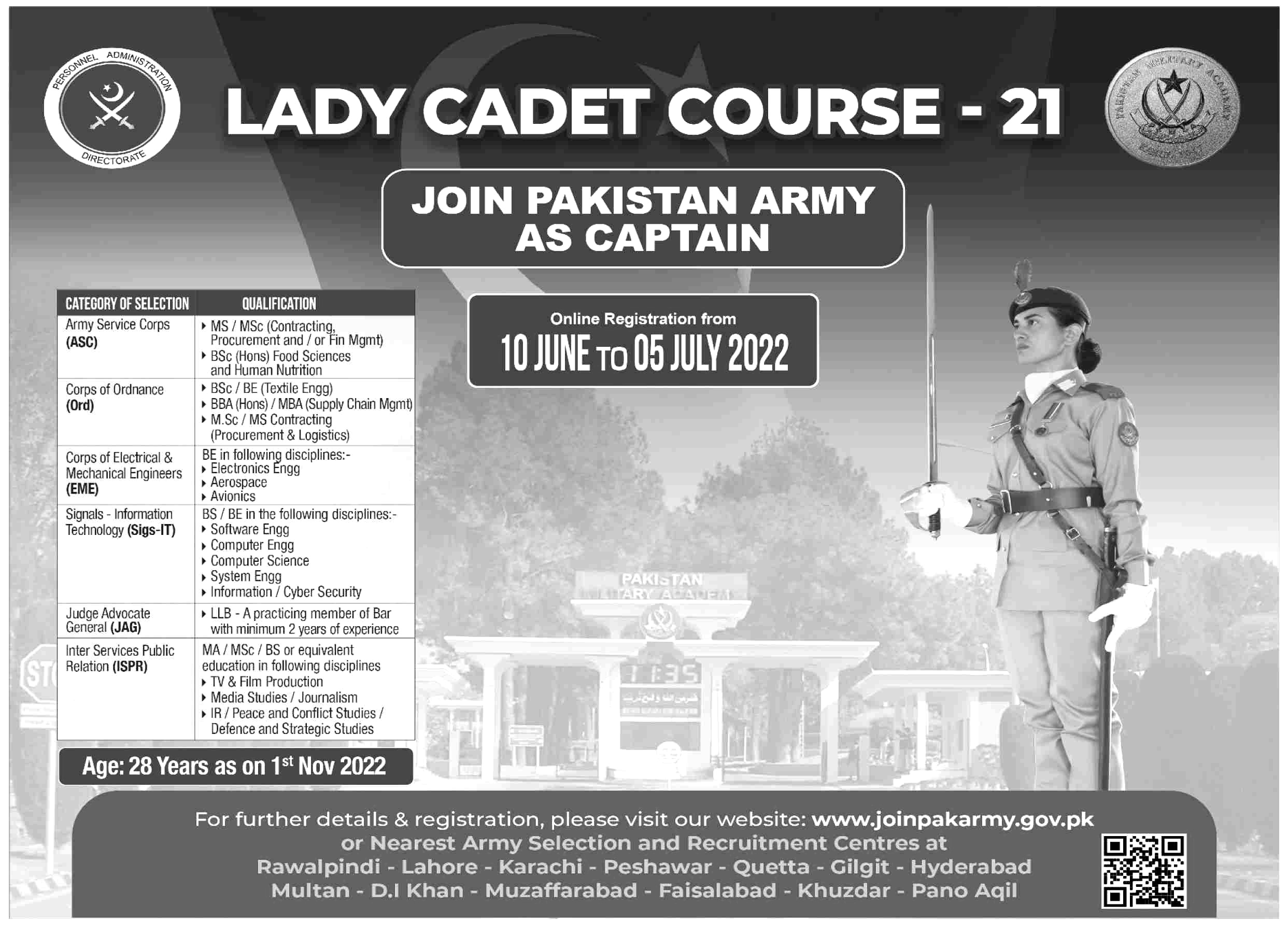 Join Pakistan Army as Captain through Lady Cadet Course 2023 Online Registration