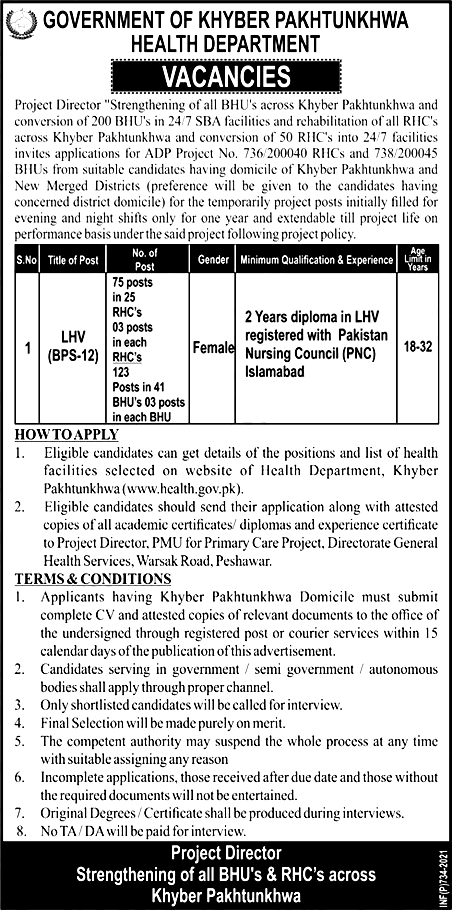 KPK Health Department LHV Jobs 2022
