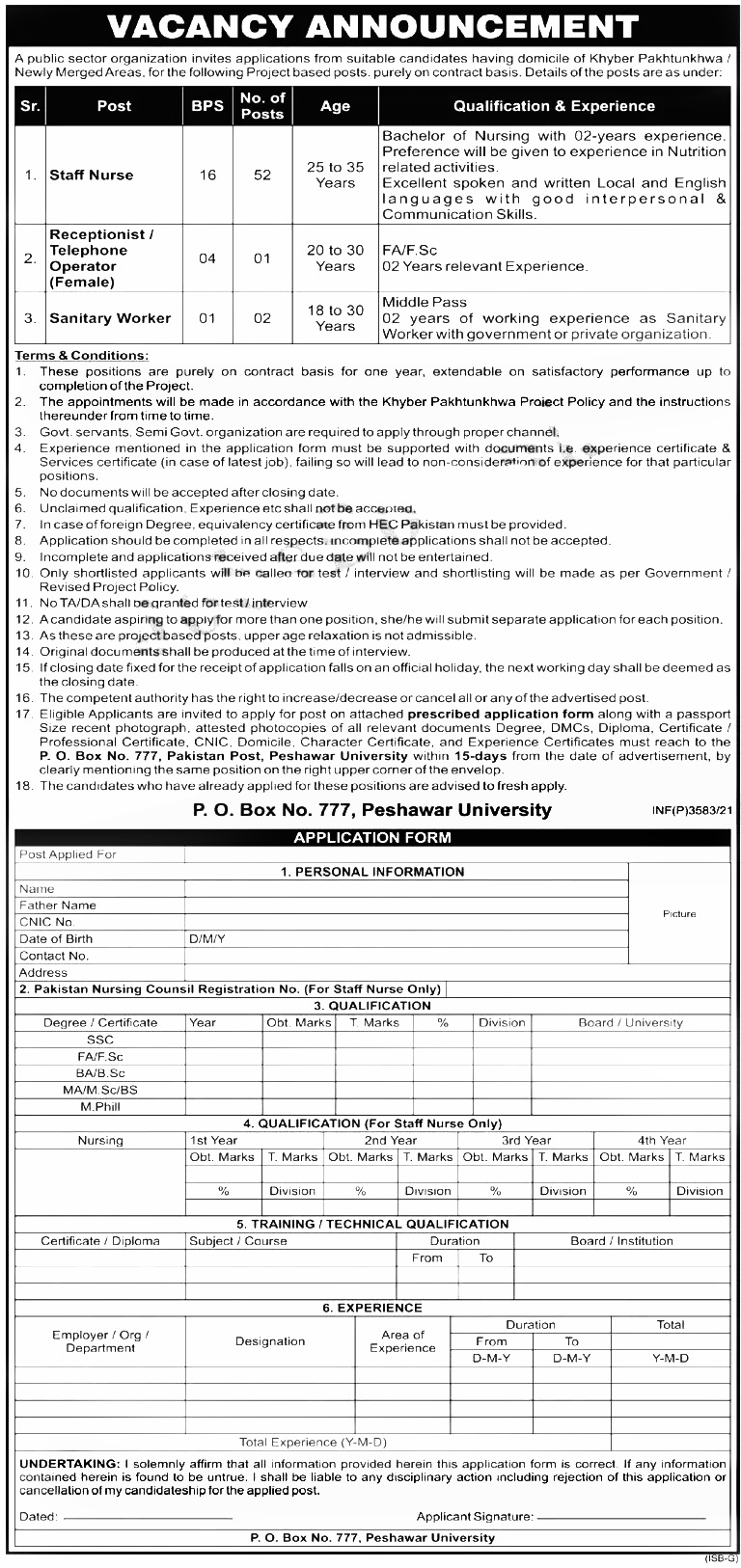 Public Sector Organization Peshawar PO Box No. 777 Jobs 2023