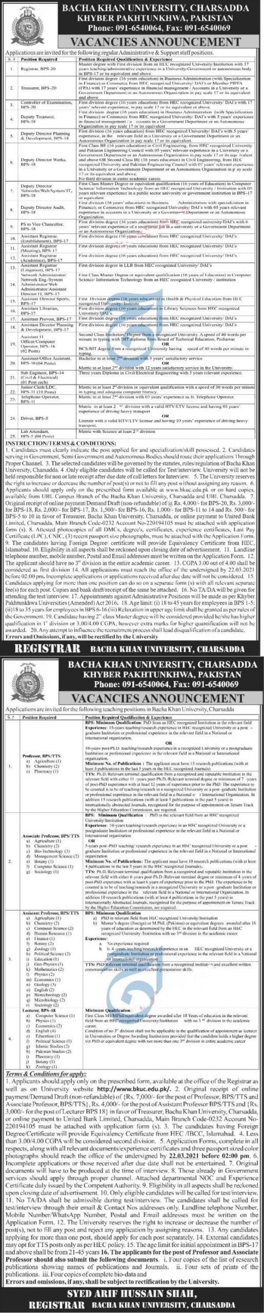 Bacha Khan University Charsadda BKUC Jobs 2023