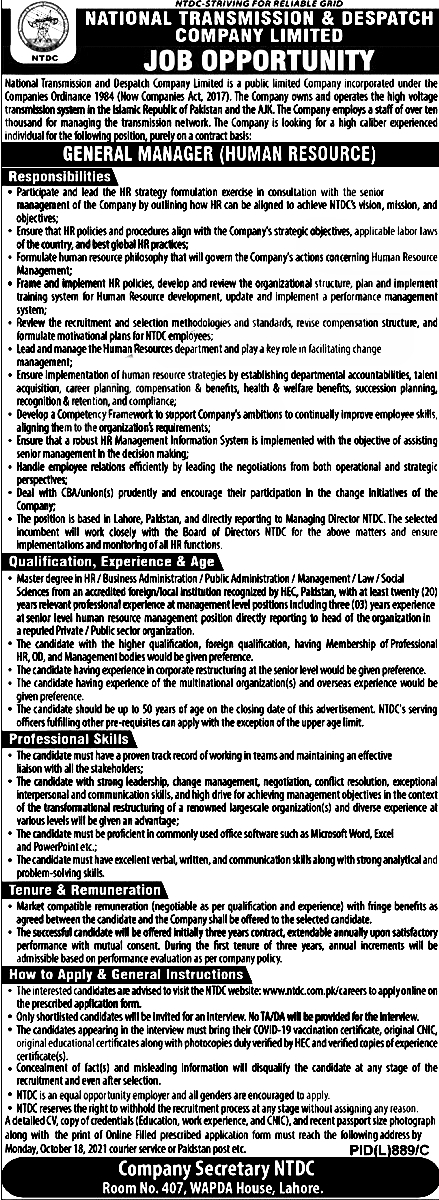 National Transmission & Dispatch Company NTDC Jobs 2023