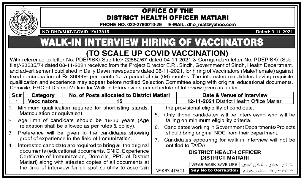 Vaccinators Jobs In Sindh Health Department
