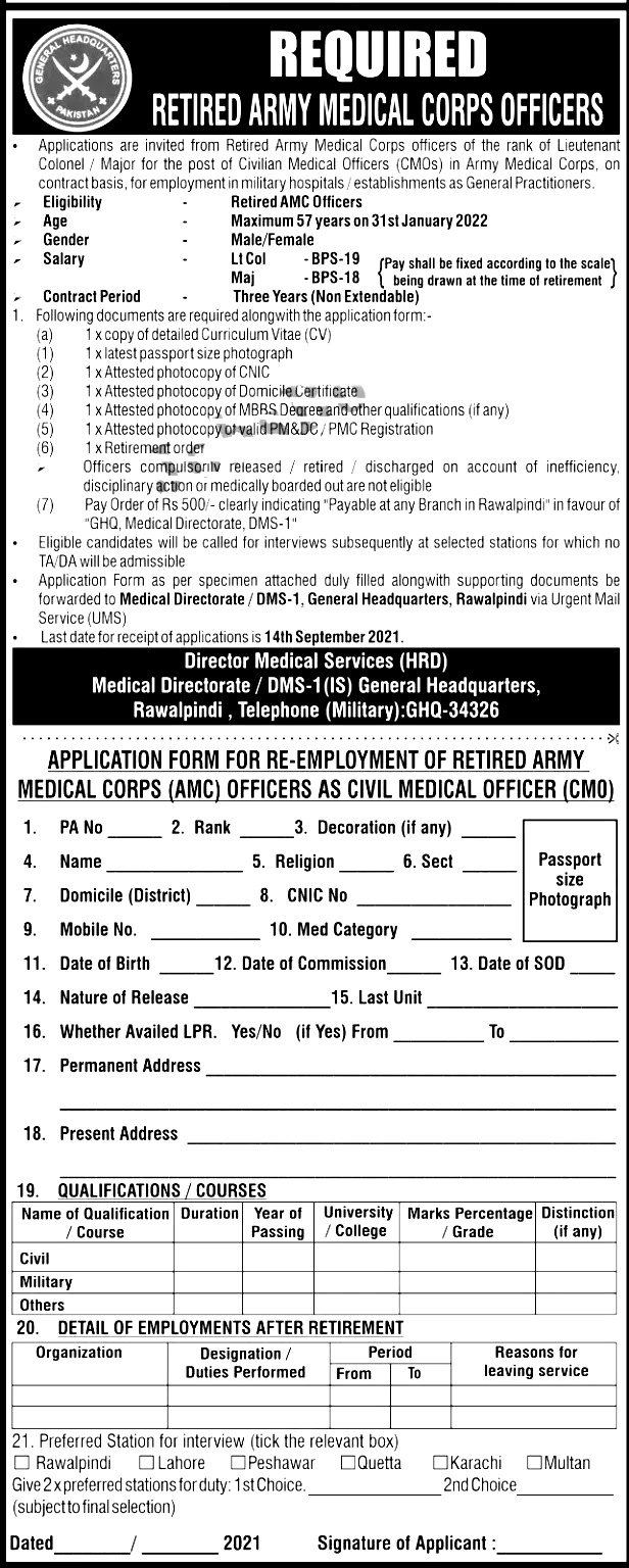 Join Pak Army Civilian Medical Officers Jobs 2021