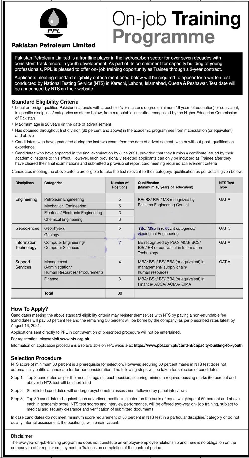 Pakistan Petroleum Limited PPL NTS Jobs 2023