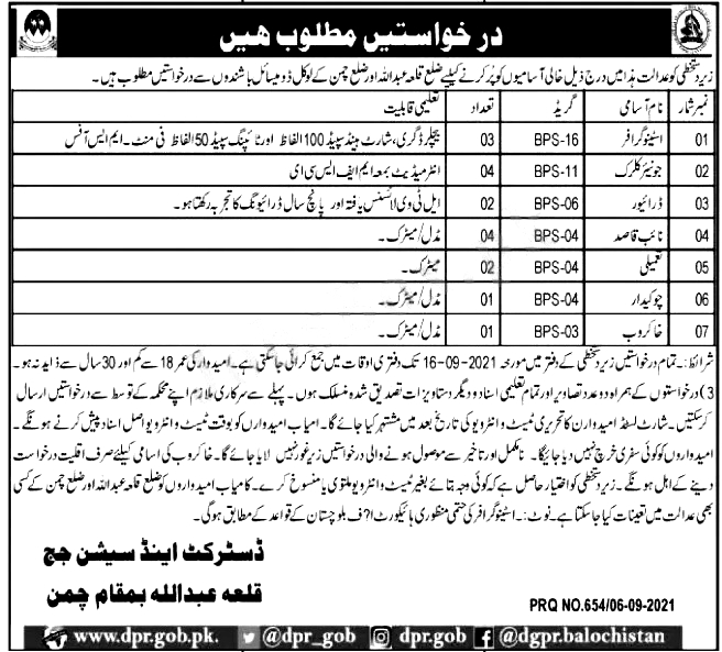 District and Session Courts Qila Abdullah Jobs 2023
