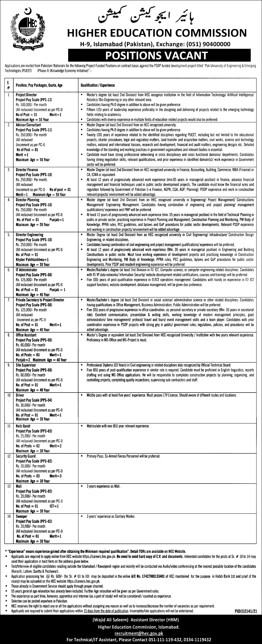 Higher Education Commission HEC Jobs 2023 – Careers.hec.gov.pk