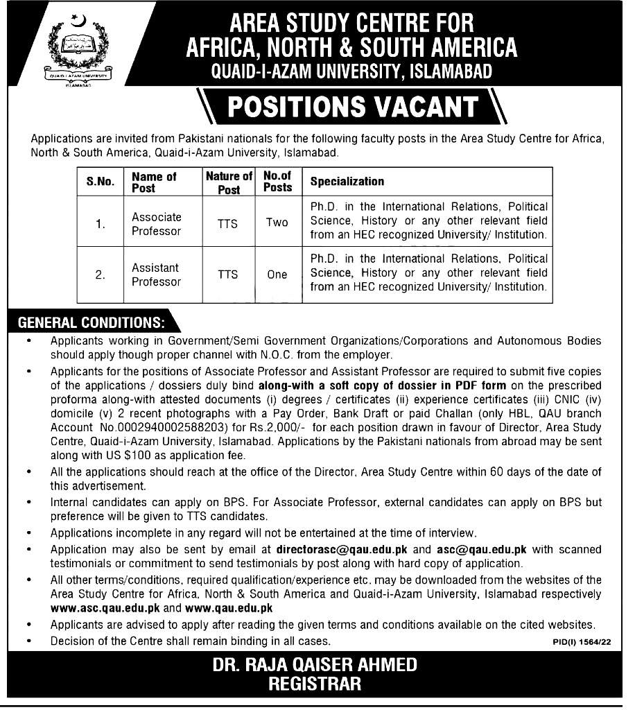 Quaid-e-Azam University Islamabad Jobs 2023