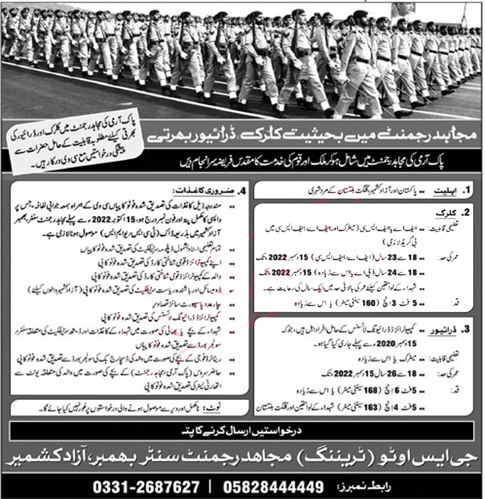 Pak army mujahid force jobs 2023