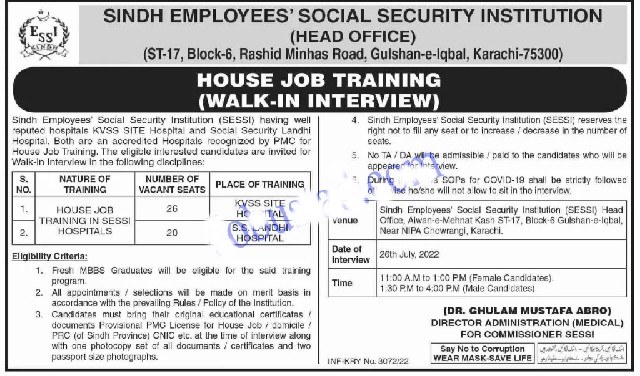 Sindh Employees Social Security Institution SESSI Jobs 2023 Advertisement