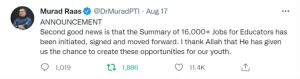 Muraad Raas Tweet About NTS Educators Jobs