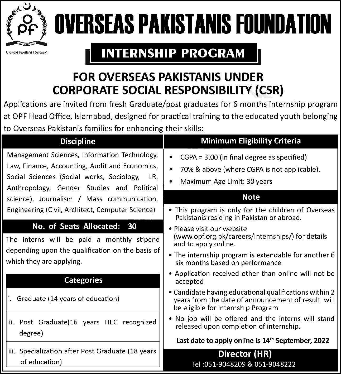 Overseas Pakistanis Foundation Advertisement