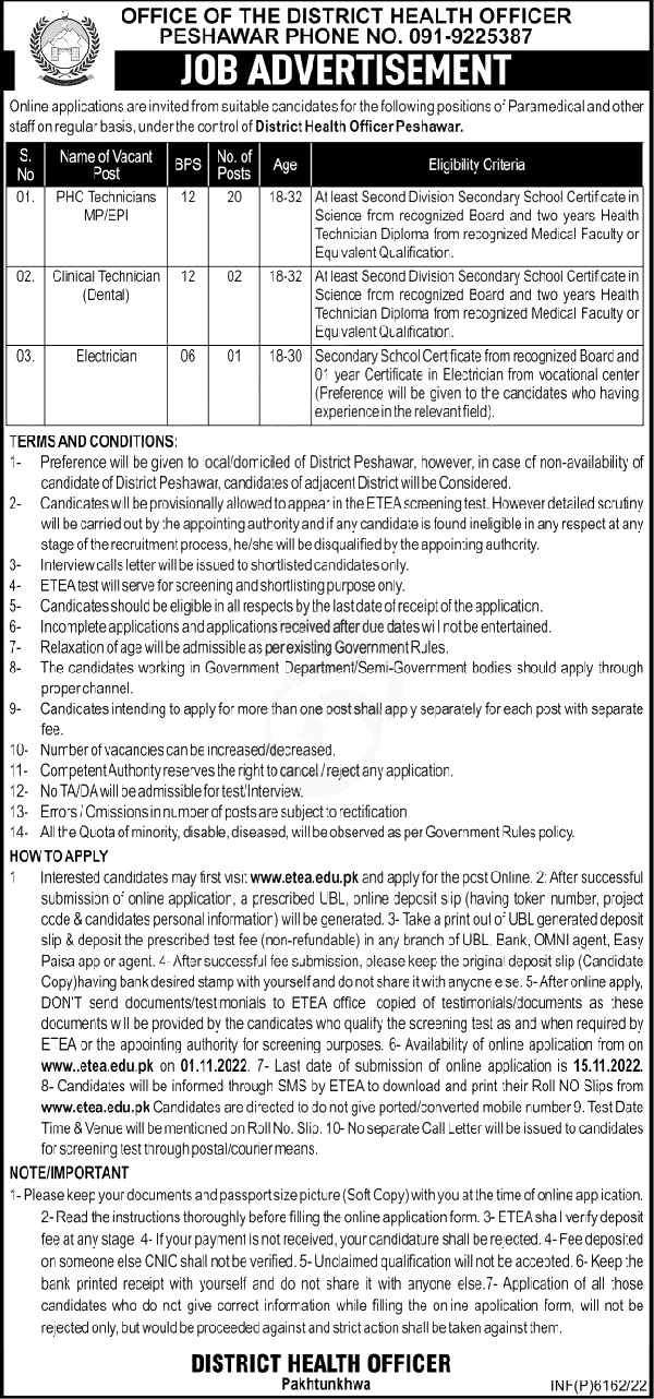 District Health Department Peshawar Jobs 2023