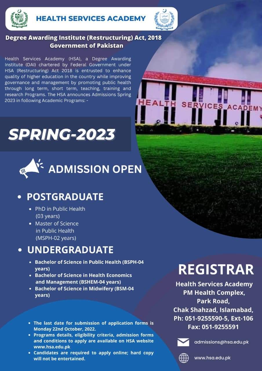 Health Services Academy Islamabad Admissions