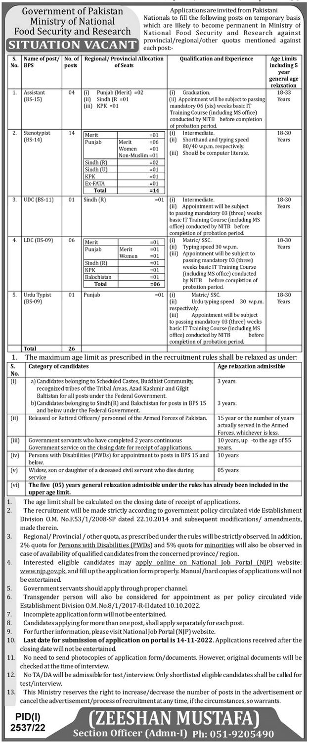 Ministry of National Food Jobs 2023