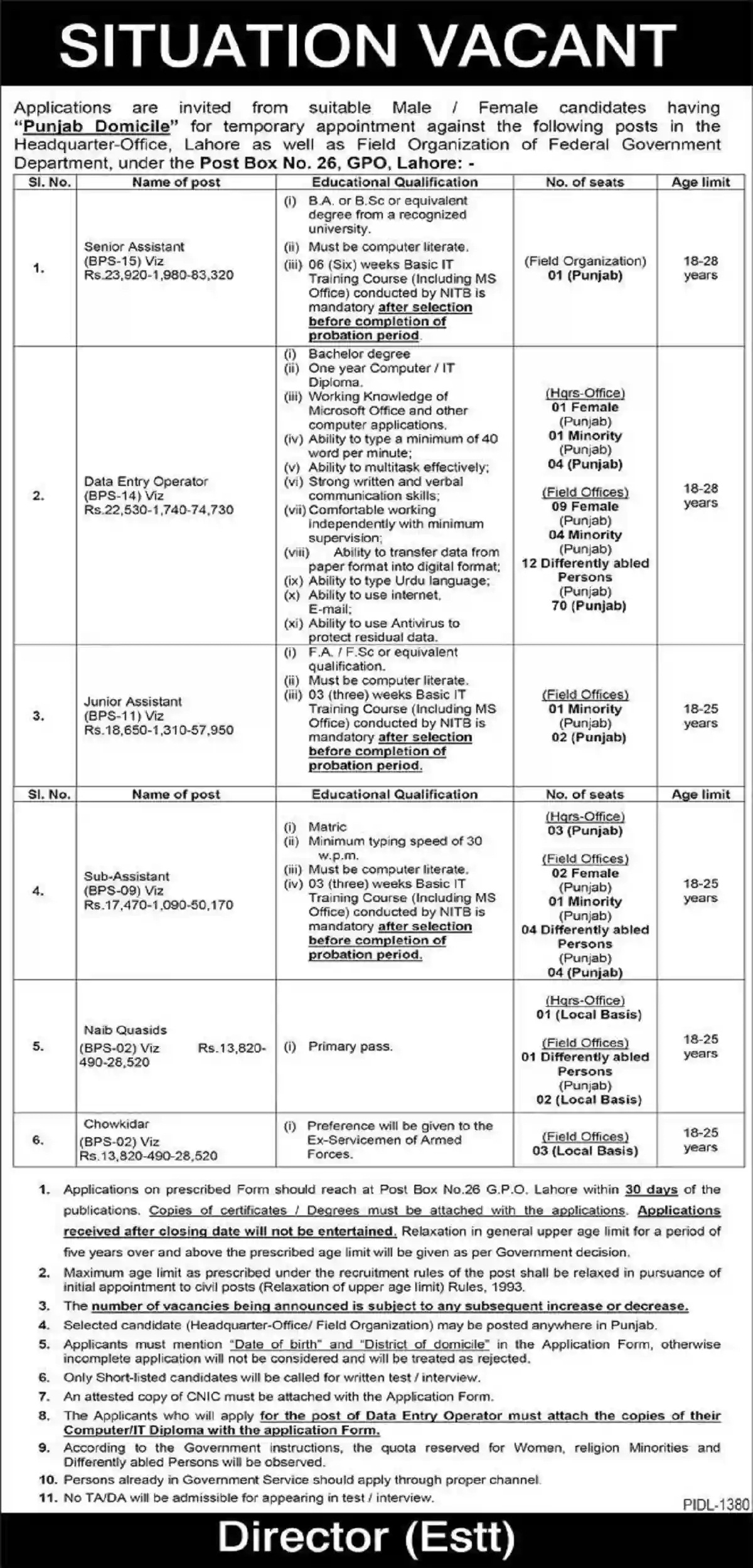 Federal Government Department Jobs 2023 at PO Box 26 GPO 