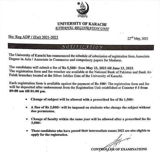 Karachi University Registration Schedule 