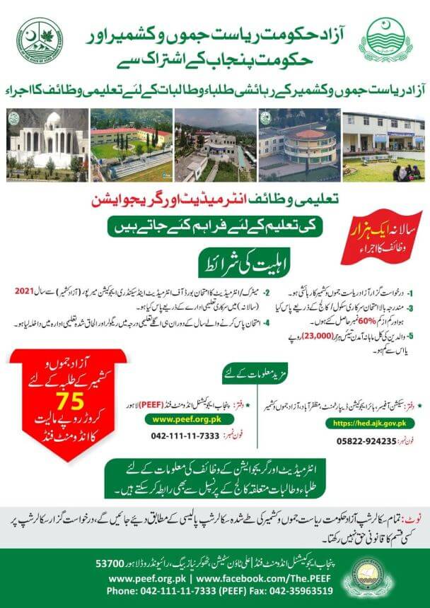 PEEF Scholarships 2023 For 1000 AJK Student Advertisement