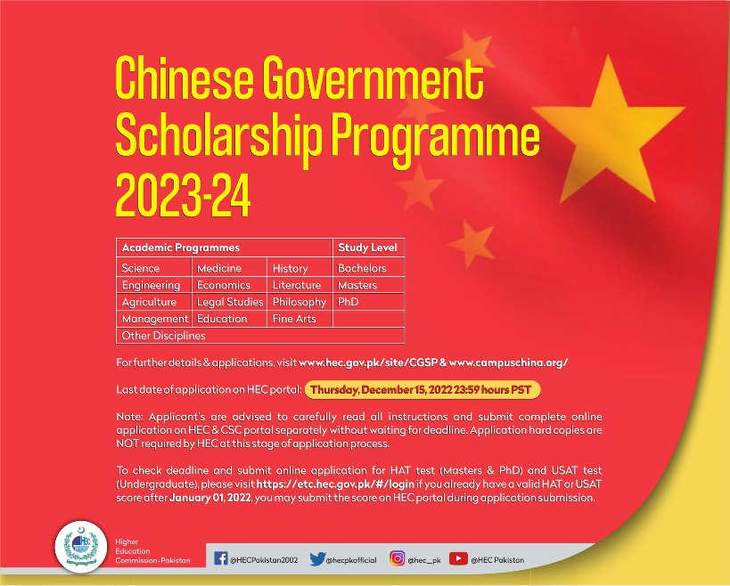 HEC Chinese Government Scholarship CSC 2023-23