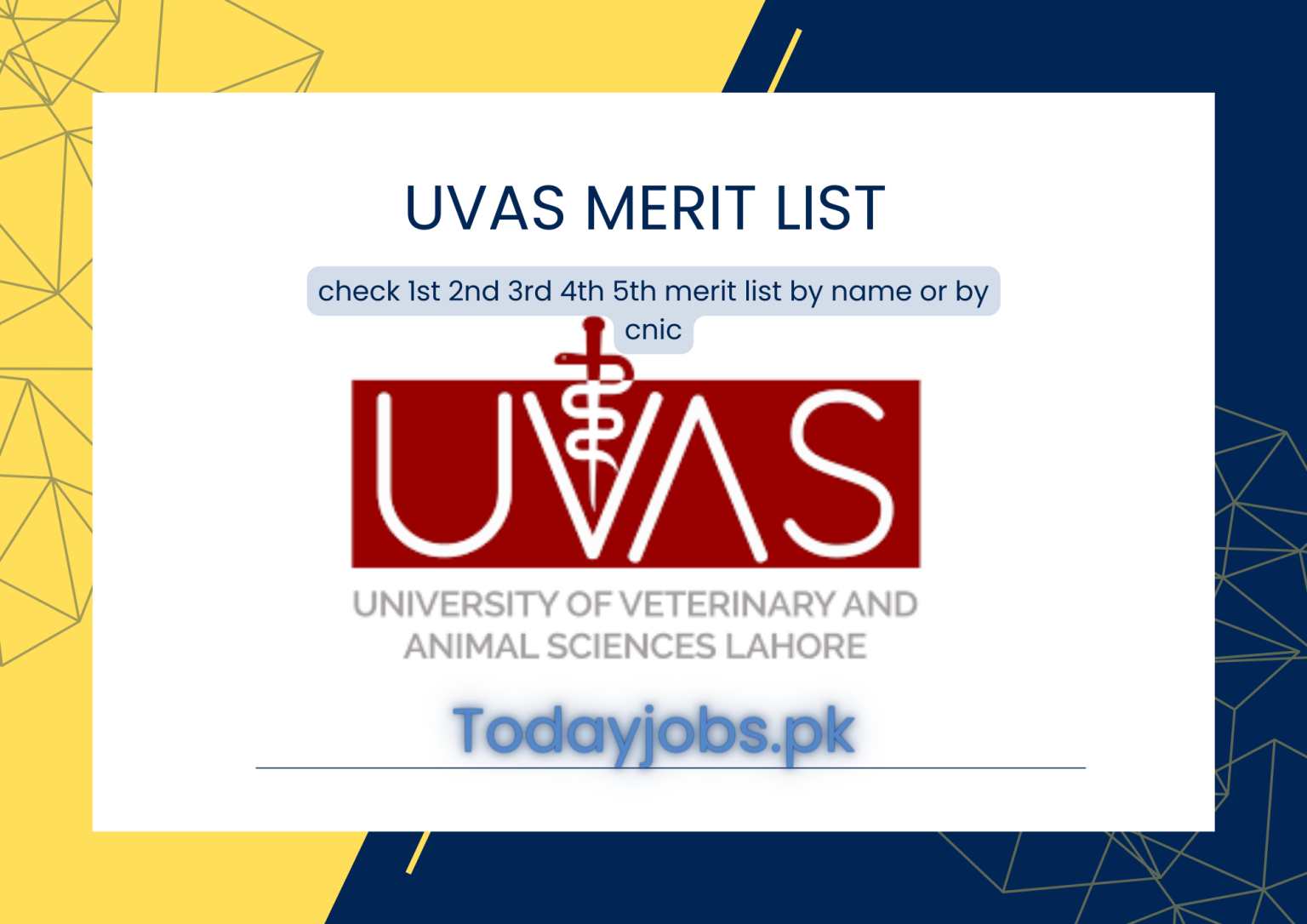 UVAS Merit list 2024 1st, 2nd, 3rd, 4th, 5th Check Online