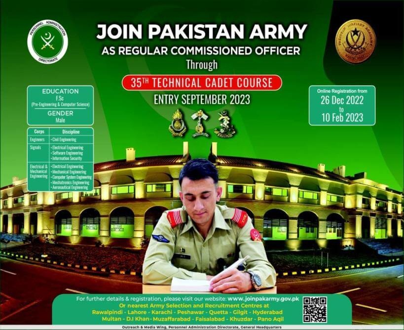 Join Pak Army as Technical Cadet Course Registration 2023