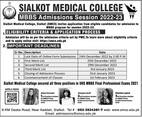Sialkot Medical College Admission MBBS