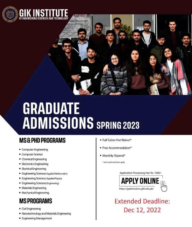 GIK Graduate Scholarship And Assistantship Schemes 