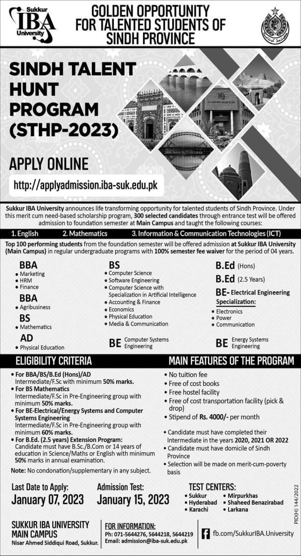 IBA Sindh Talent Hunt Scholarship 2023 Advertisement