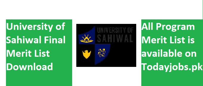 University of Sahiwal Merit List 2023 1st, 2nd, 3rd and Final