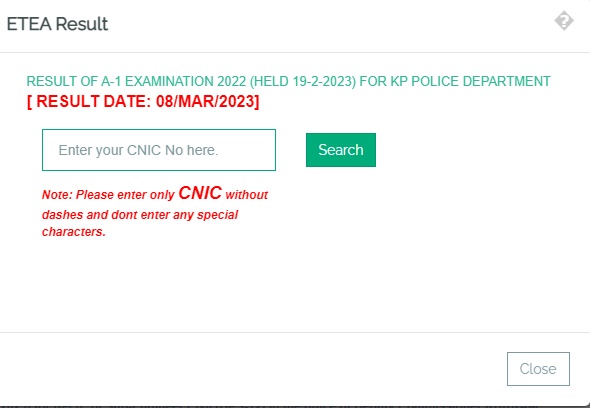 ETEA A1 Result KPK Police 2023 Check Online by CNIC or Name