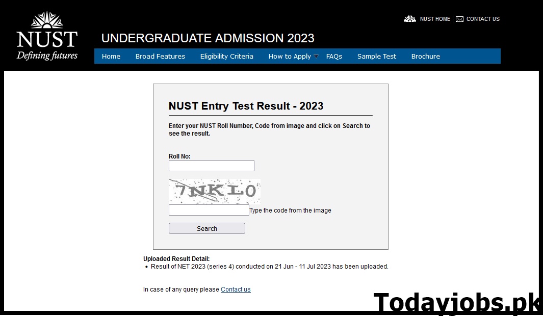 NUST Entry Test Result 2024 NET 4 Check Online by Roll No