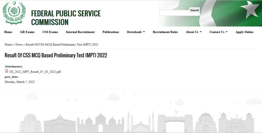 FPSC CSS MPT Result 2023 Merit List Download Online