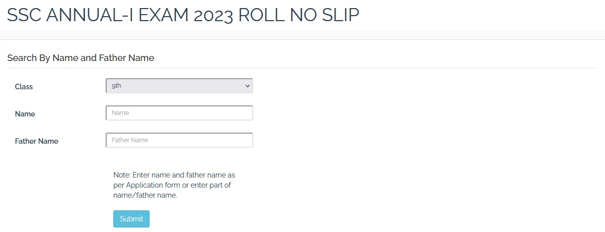 BISE Kohat 10th Class Roll Number Slip 2024