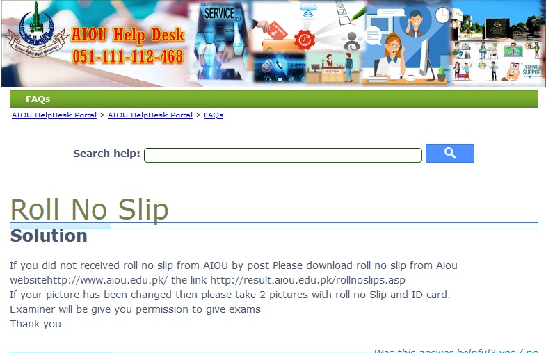 AIOU BA Roll No Slip 2024 Download Online