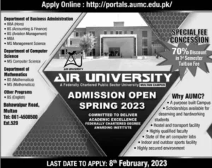 Air University Multan BS Admission 2023