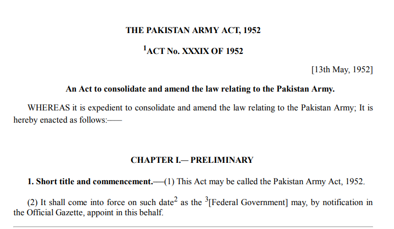 Army Act Pakistan and Punishment