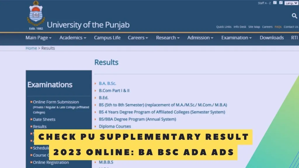 PU BA BSc ADA ADS Supplementary Result