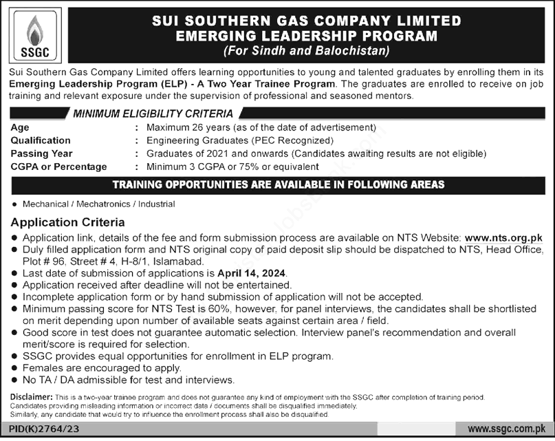 Sui Southern Gas Company (SSGC) Emerging Leadership Program 2024