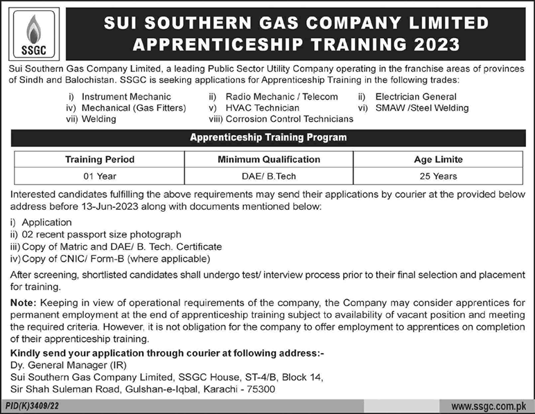 SSGC Apprenticeship Program 2024