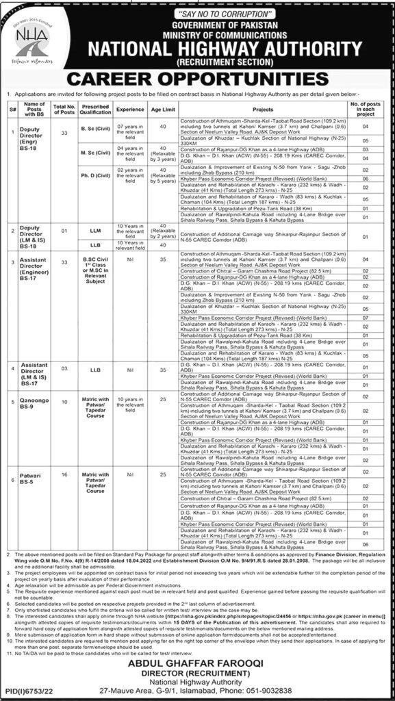 National Highways Authority Jobs 2023 Online Application Form