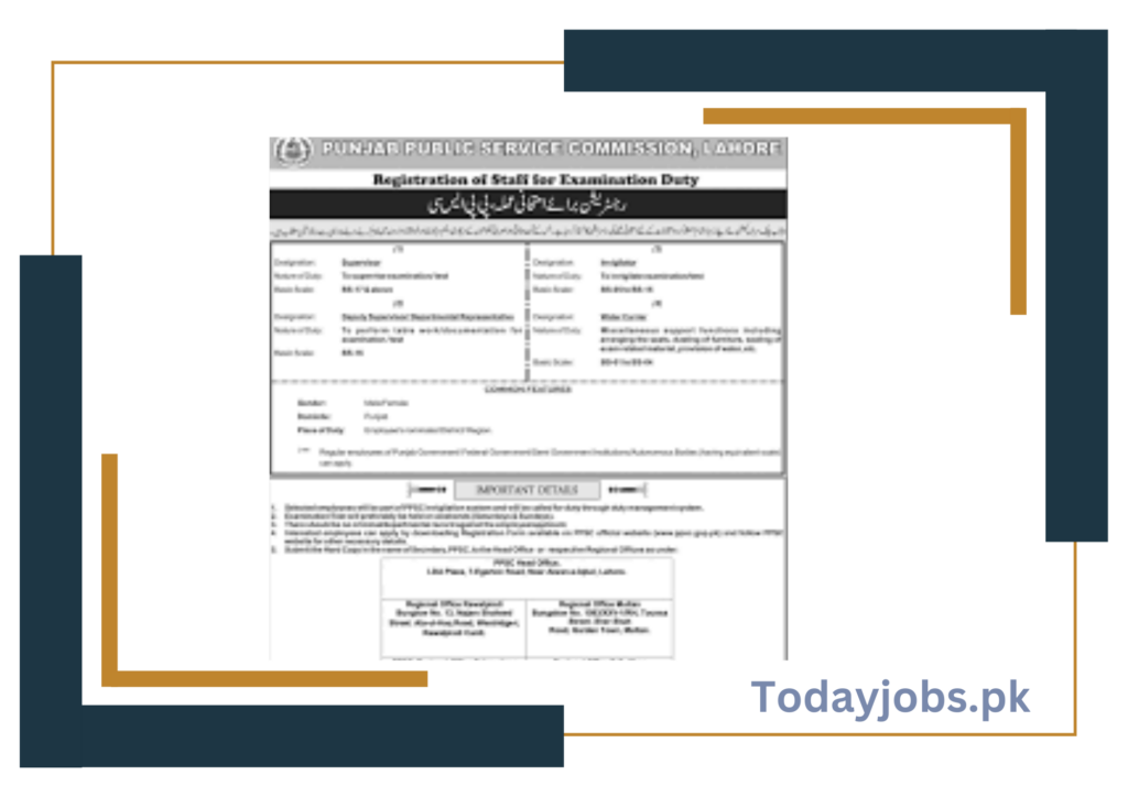 PPSC Exam Duty Registration Form 2024 Download Online