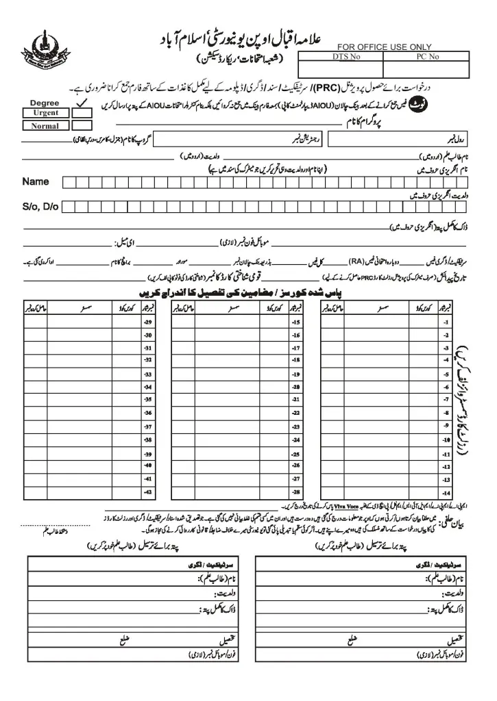 AIOU Challan Form 2023
