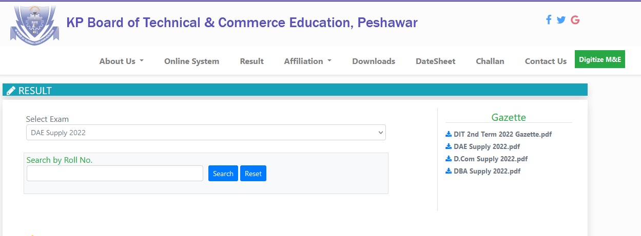DIT Result 2023 Peshawar Board Check Online