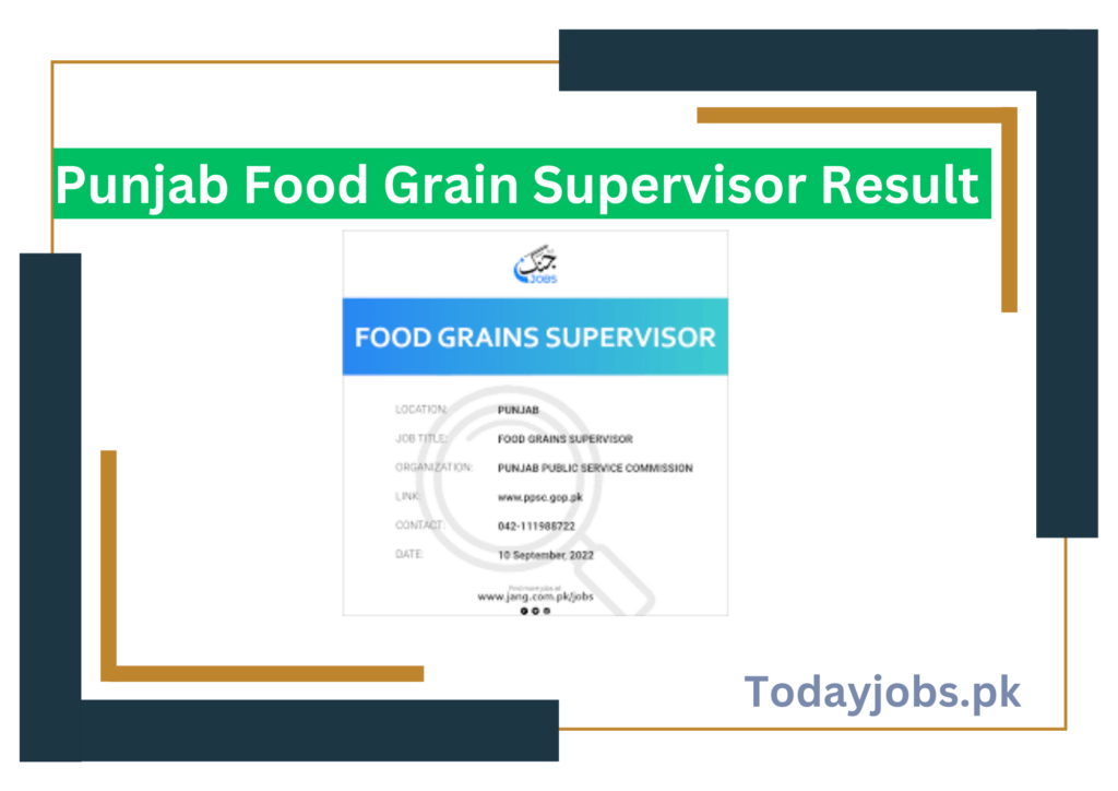 Punjab Food Grain Supervisor Result 2023 Final Merit List