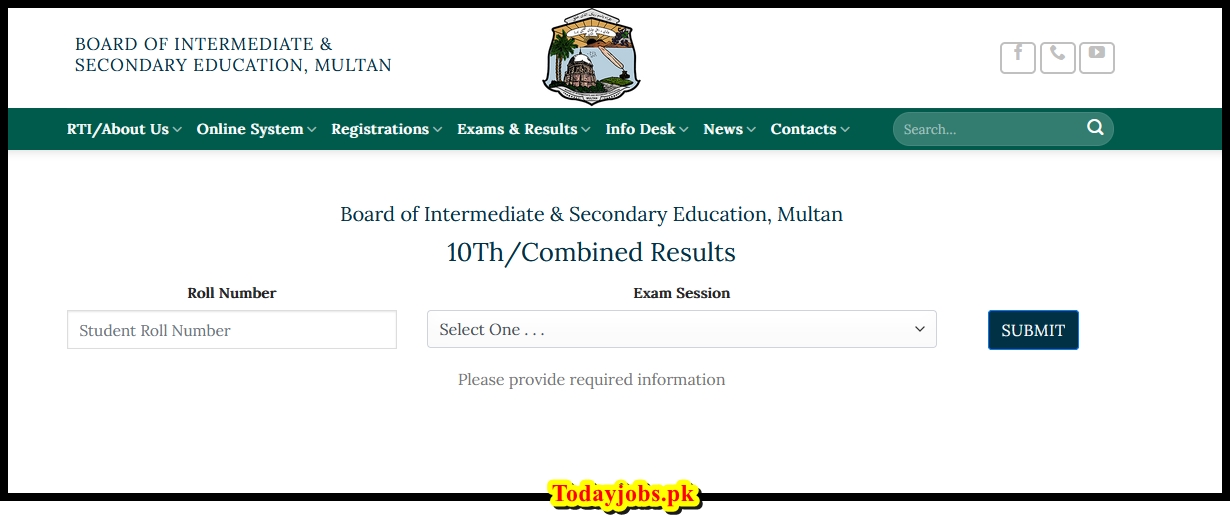 10th Class Result 2024 BISE Multan Board Check by Roll No