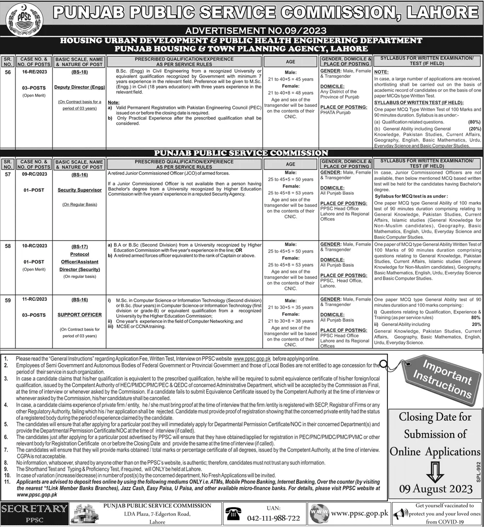 PPSC Jobs Ad No. 09 2023 Download PDF Apply for 1000 Posts