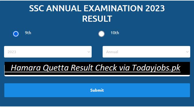 Hamara Quetta 9th Class Result 2023 by Roll Number