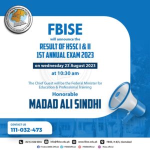 FBISE HSSC 1 Result 2023 by Roll Number and Name