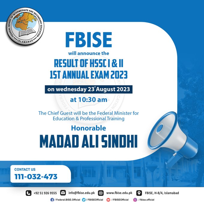 FBISE HSSC 2 Result 2023 by Roll Number and Name